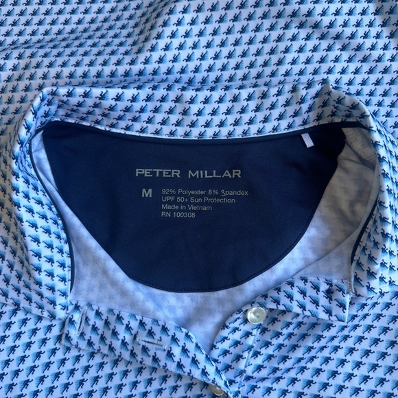 Peter Millar Crown Sport Button Polo Blue Pattern Size Medium - Picture 3 of 6